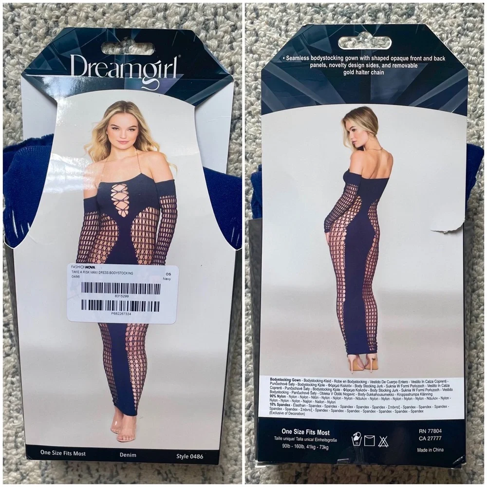 NWT Fashion Nova “Take A Risk” Maxi Dress Bodystocking Netted Dreamgirl Blue - Picture 2 of 5